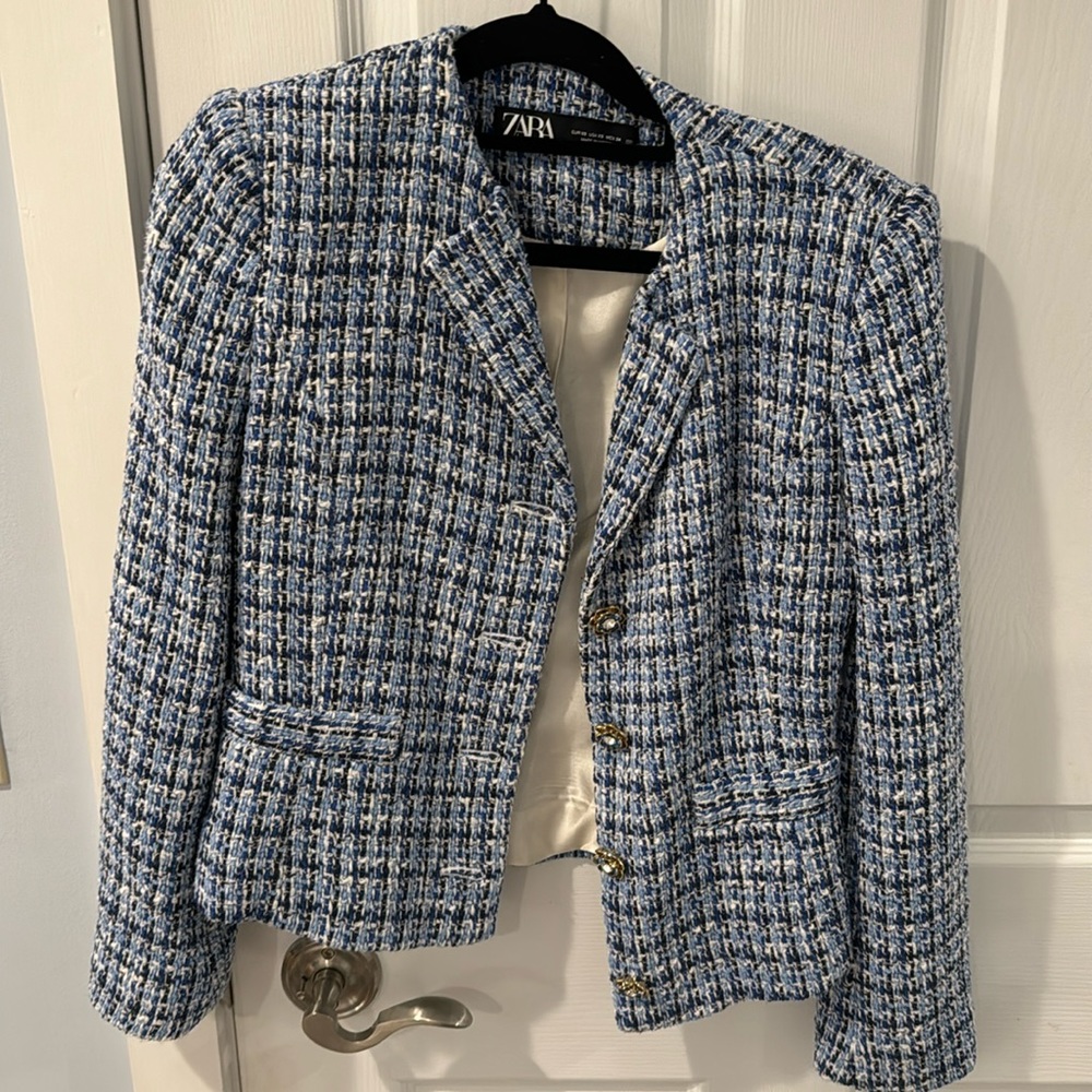 Zara blue plaid blazer